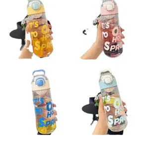 Portable plastic water bottle with tea infuser and lid, stylish transparent design for daily use.