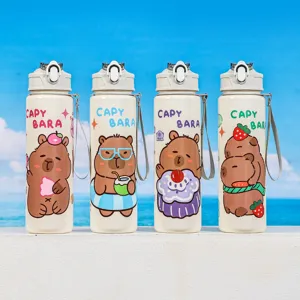 Schattige capybara print plastic waterfles, draagbare lekvrije sportdrinkfles voor studenten.