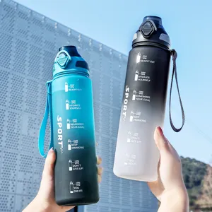 Große Kapazität Sport Wasserflasche Tragbare Fitness Kunststoff Wasserkrug Mit Zeitskala Und Strohhalm Deckel