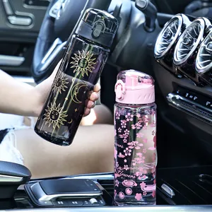 Bouteille d'eau portable transparente de sport en plastique avec design floral unique