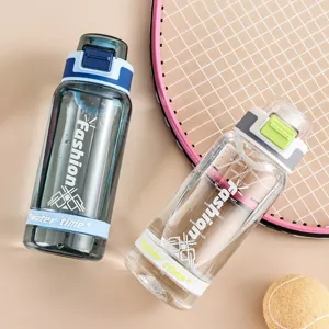 Botella de agua deportiva de plástico portátil con tapa y escala para estudiantes.
