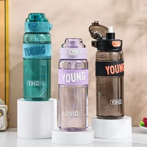 Large Capacity Plastic Water Bottle With Straw Portable Student Outdoor Sports Water Cup Leakproof Drinkware