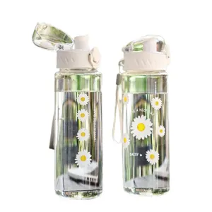 Bouteille d'eau transparente marguerite tasse de sport extérieure portable résistant à la chaleur