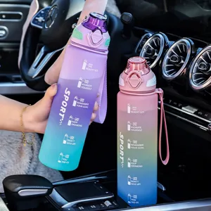 Große Kapazität Gradient Sport Wasserflasche mit Zeitmarkierungen, tragbare Plastikflasche.