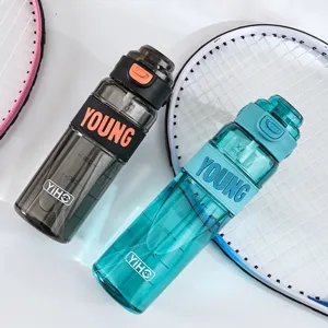Outdoor sports water bottle with straw large capacity plastic cup student style
