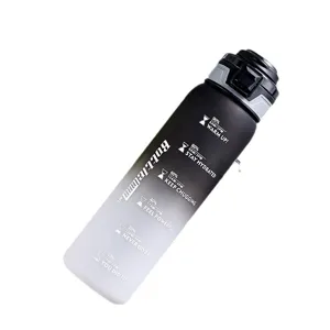 Gradient plastic water bottle with time marker motivational quotes for gym fitness sports.