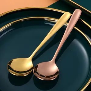 Stainless Steel Round Spoon Cute Soup Spoon Household Adult Dining Spoon Dessert Spoon Kitchen Tableware