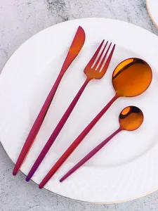 Stainless steel flatware set rainbow cutlery knife fork spoon kitchen western tableware 4pcs