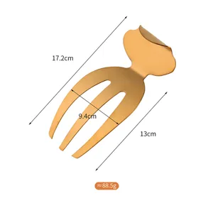 Détail de pince à salade en acier inoxydable montrant dimensions 17.2cm, 9.4cm et poids 88.5g.