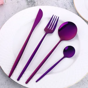 Stainless steel cutlery set, purple gradient tableware knife fork spoon for home kitchen