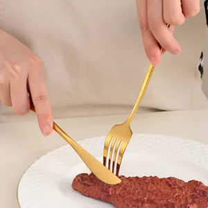 Gold stainless steel cutlery set fork and knife elegant tableware for home kitchen use
