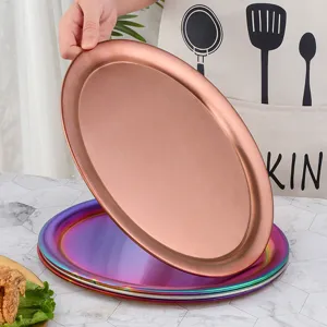 Edelstahl ovale Servierplatte in Roségold und buntem Finish für Küche und Gastronomie