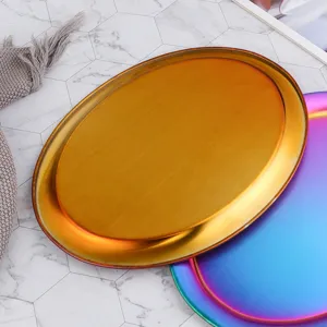 Edelstahl ovale Serviertablett Titan Gold Metall Teller Kueche Geschirr Aufbewahrungsschale