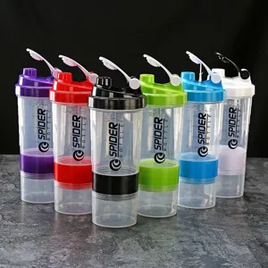 Dreischichtiger Fitness Shaker Becher mit Pulverfach und Mischball, grosses Fassungsvermögen.
