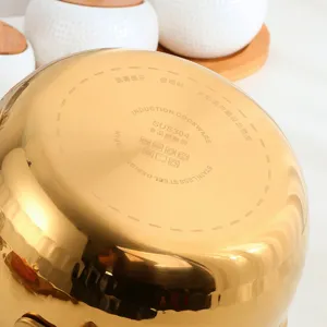 Gold stainless steel milk pot bottom view 304 food grade induction cookware kitchen tool