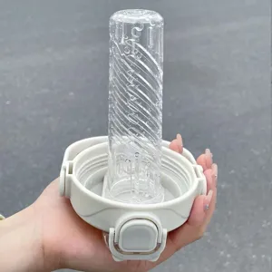 Clear plastic ice tube and bottle lid accessory detail view for daily hydration use
