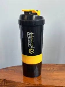 Schwarz gelbe 3 Schichten Eiweis Shaker Flasche Fitness Sport Plastik Wasser Becher