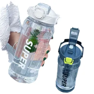 Large capacity sports water bottle with straw, clear portable fitness tumbler for outdoor.