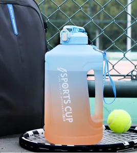 Outdoor sports water bottle detail view, large capacity 3.78L gradient design with straw.