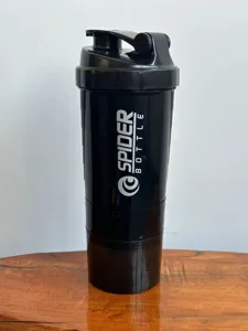 3-Schichten Protein Shaker Flasche Fitness Gym Kunststoff Wasserbecher mit Fächern schwarz
