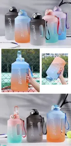 Large capacity gradient frosted sports water bottle with straw and portable handle for outdoor.