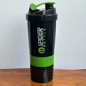 Dreischichtiger Protein Shaker Becher für Fitness Sport Gym und Nahrungsergänzungsmittel schwarz.