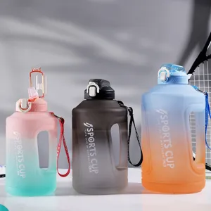Frosted Large Capacity Sports Water Bottle Gradient Color Fitness Tumbler With Straw And Portable Handle For Outdoor Gym
