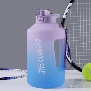 Large capacity 2.3L gradient sports water bottle with straw and handle for outdoor fitness.