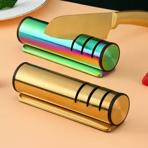 Aiguiseur de couteau roulant en acier inoxydable avec meule diamantée à trois étapes.