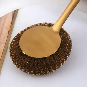 Long handle 304 stainless steel pot brush, durable metal wire dishwashing cleaning tool.