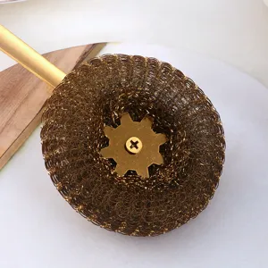 Long handle stainless steel pot brush kitchen cleaning tool wire ball dish scrubber