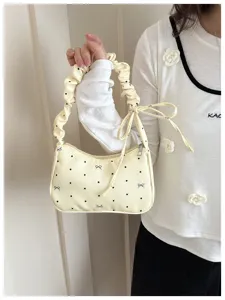 Sweet style polka dot crescent shoulder bag with ruffles and cute bow design for women
