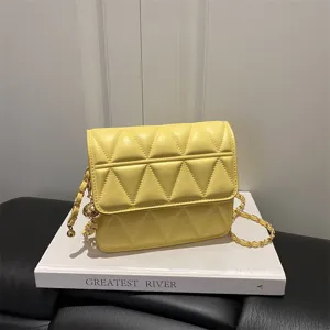 Women Fashion Quilted Chain Shoulder Bag PU Leather Crossbody Bag Small Square Flap Bag Elegant Handbag With Ball