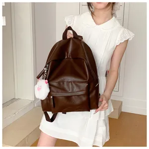 Rétro sac à dos minimaliste grande capacité en cuir PU loisir travail cartable élégant sac de voyage