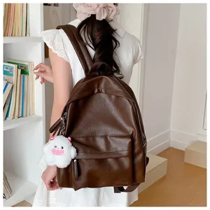 Sac à dos vintage minimaliste en cuir PU marron foncé grande capacité vue de détail.