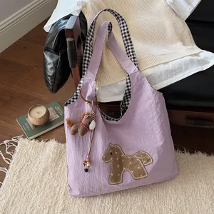 Femmes Toile Tote Sac Grande Capacité Décontracté Sac Bandoulière Sac d'École Avec Charme de Cheval