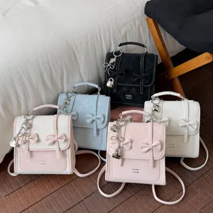 Donna zainetto elegante carino fiocco in pelle PU borsa casual zaino piccolo da viaggio