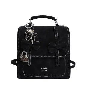 Zaino nero elegante da donna con fiocco stile coreano minimalista casual da viaggio