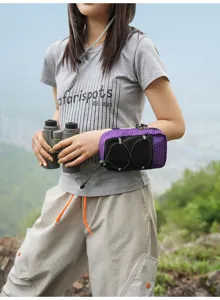 Outdoor tactical arm bag strap pouch hiking backpack extension storage purple grid.