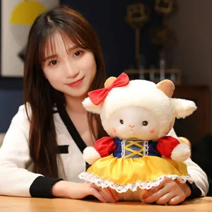 Cute sheep plush toy dressed in princess dress, soft stuffed doll for girls and kids birthday gifts.
