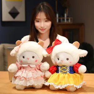 Cute plush sheep doll toy with dress, soft stuffed animal pillow for kids and girls birthday gift