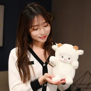 Cute white sheep plush toy soft doll hugging pillow for girls birthday gift detailed view.