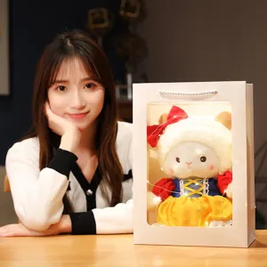 Cute sheep plush toy in Snow White dress gift box with lights, perfect companion doll for girls.