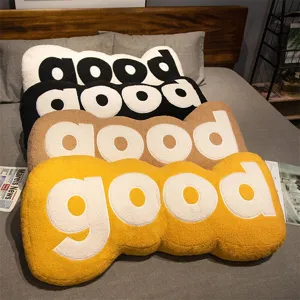 Plush long letter pillow detail, cozy wave design, perfect for bedroom sofa or bed decor.