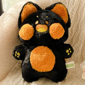 Peluche negro naranja detalle tierno gato muneco almohada suave regalo perfecto