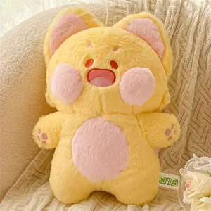 Lindo peluche amarillo, suave muñeco de peluche con detalles rosas para regalo y bonita decoración.