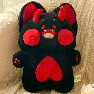 Gato diablo negro rojo peluche lindo anime muñeca cojín suave regalo de cumpleaños