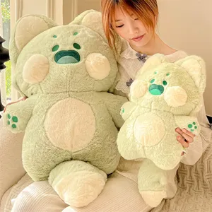 Lindo gato de peluche verde cojín suave,compañero de sueño ideal y regalo de cumpleaños para niñas.