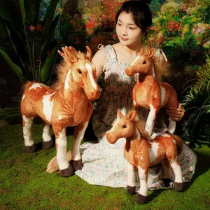Realistic horse plush toy brown pinto stuffed animal doll soft home room decor gifts