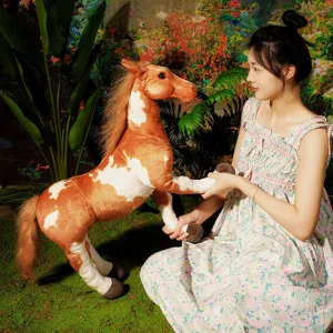 Realistic plush horse toy brown white stuffed animal large cute pony doll for kids room decor